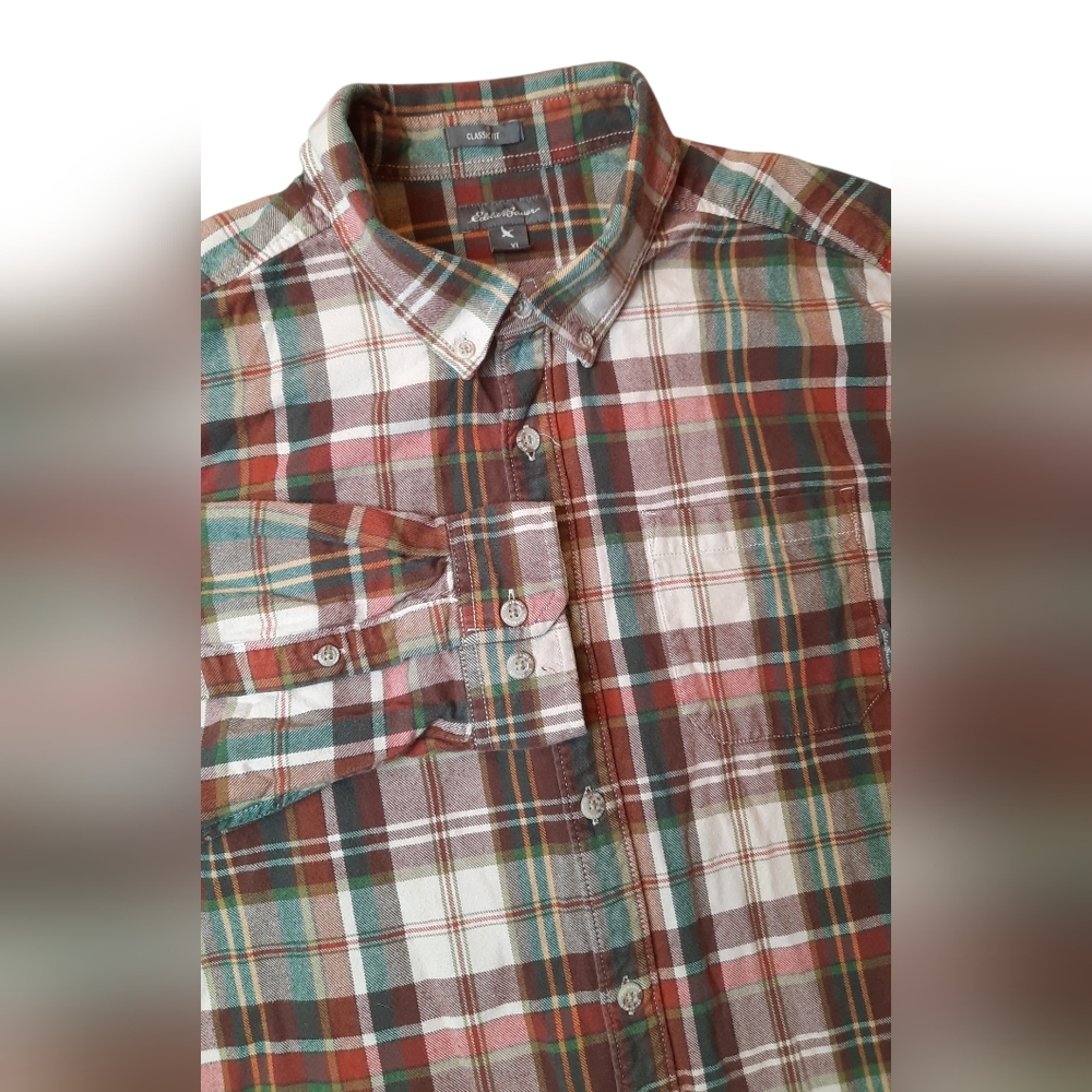 Eddie Baer Flannel Shirt Mens XL Red Plaid Button Down Classic Fit Preppy